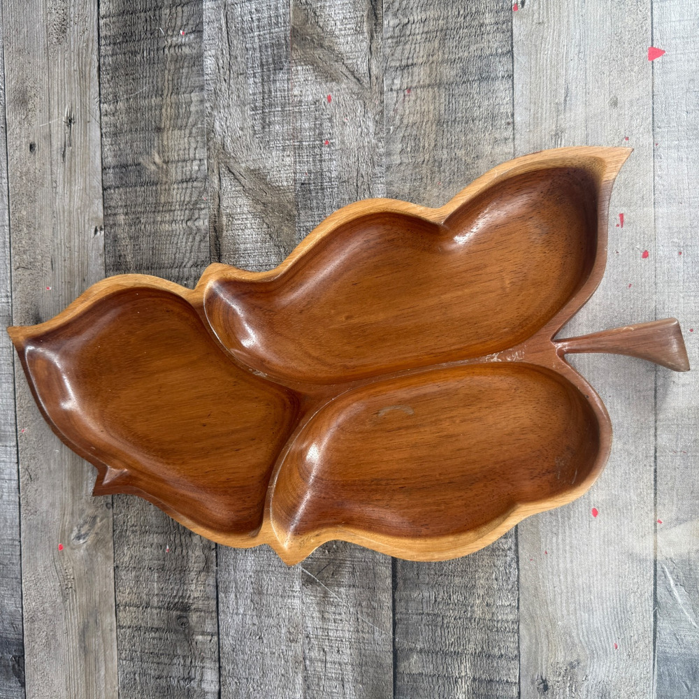 Vintage Leaf Serving Tray Monkey Pod Serving Bowl Hawaii Dish